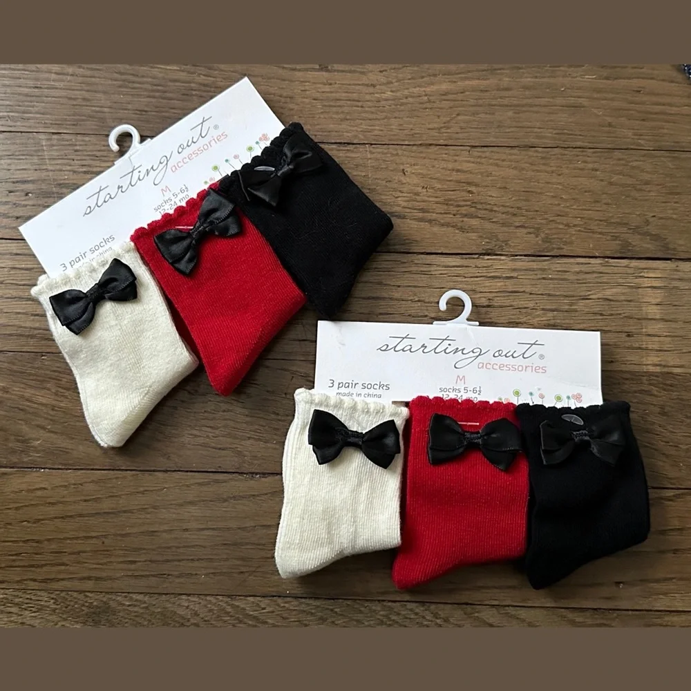 Holiday Baby Socks | Red Cream Black Bow Set of 2 12–24 Mos.